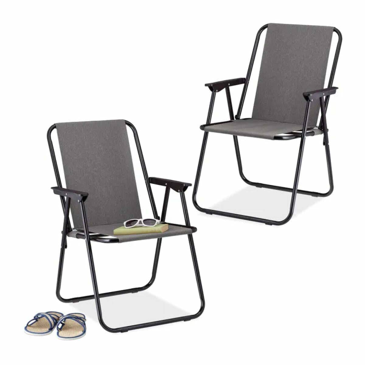 Importdistrib - Chaise De Camping Pliable Fauteuil En Metal Et Textilene Gris Anthracite 53x55xh75 cm IMPORTDISTRIB - Imagen 3