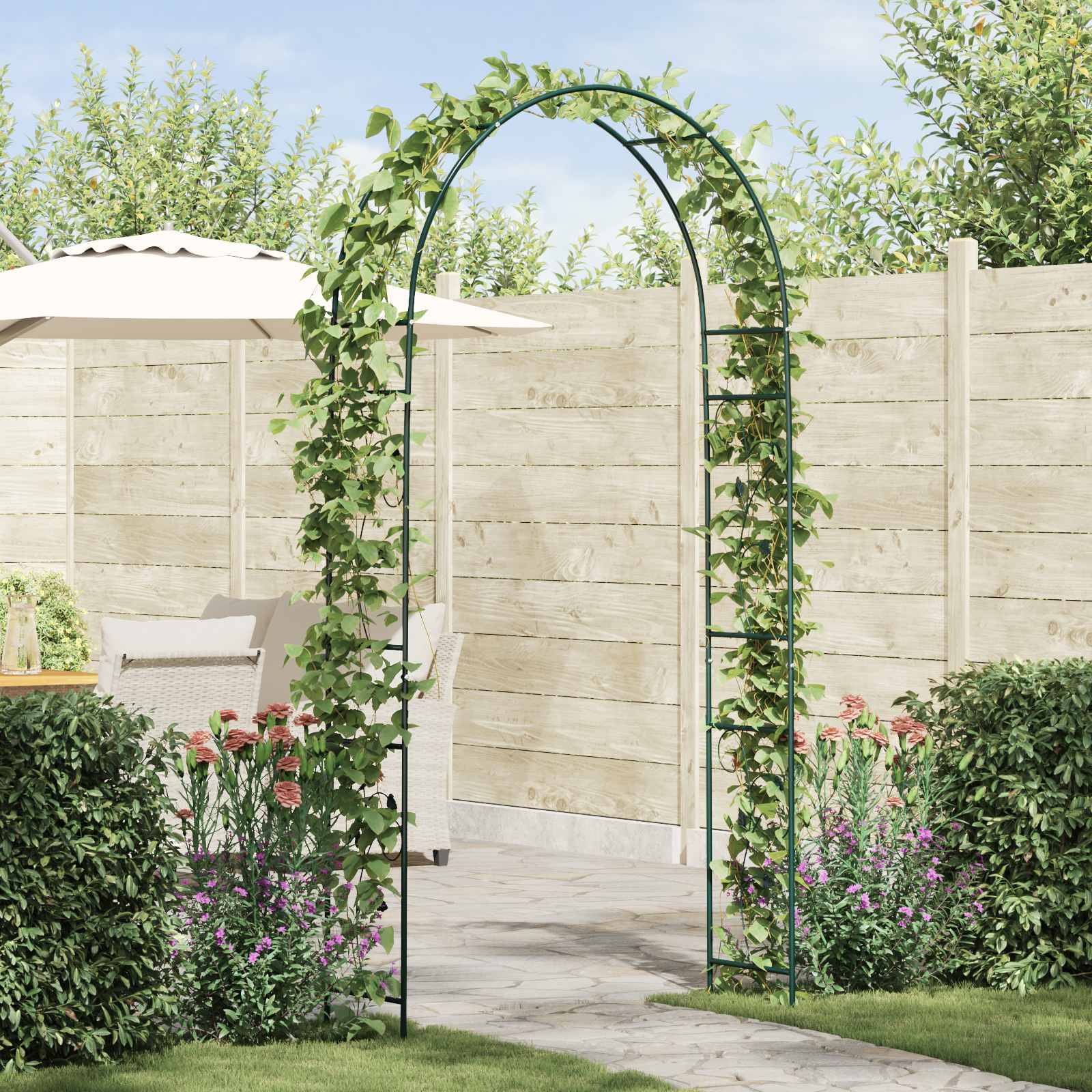 Arche de jardin Métal Vert Design Floral Classique Décoration Extérieure 115cm - ComfortXL Outdoor Living - Image 1