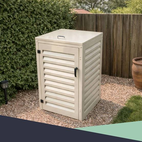 Cache Poubelle Extérieur Simple en Aluminium thermolaqué - Abri pour 1 conteneur 360 Litres – Crème RAL 1015 - Image 8