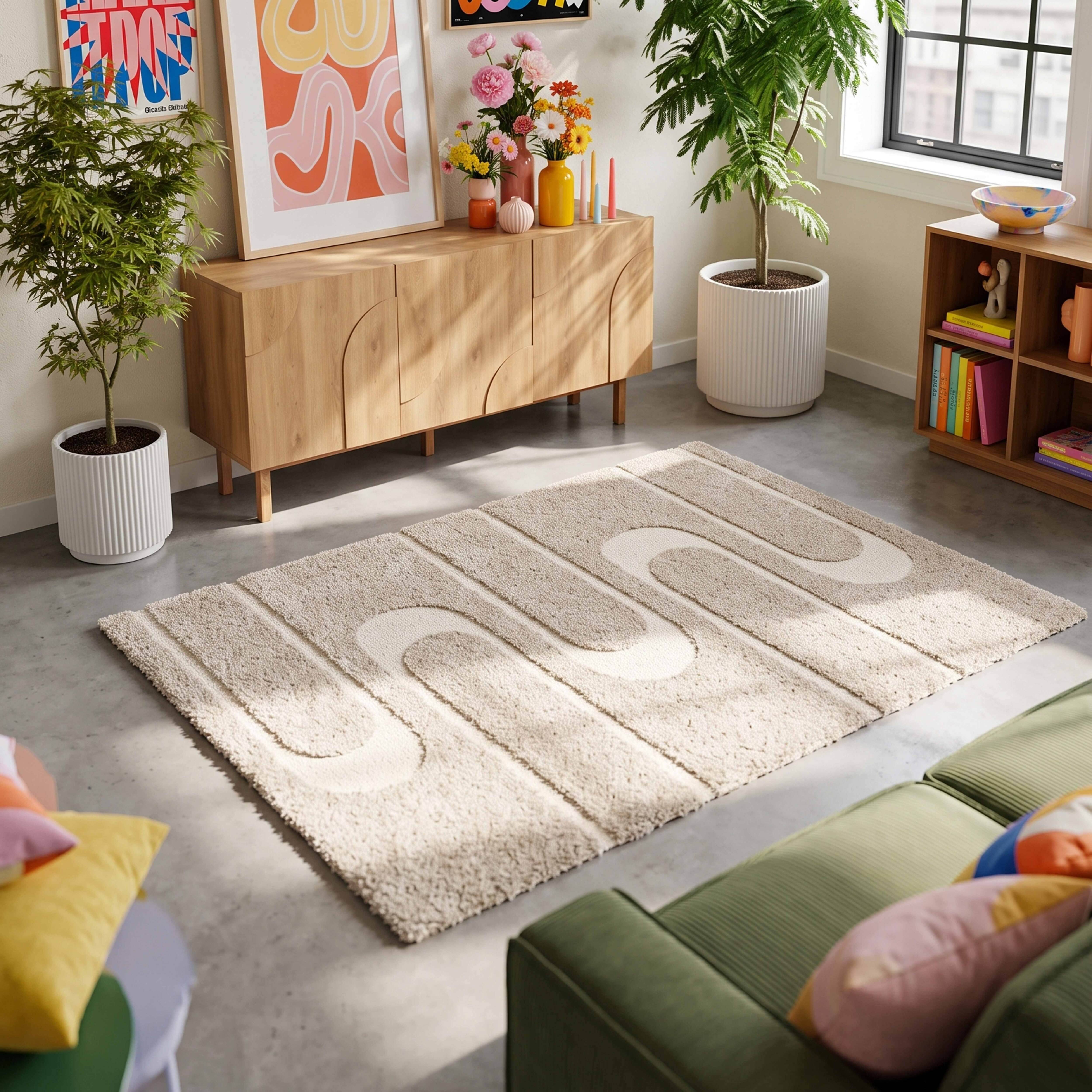 Oviala - Tapis rectangulaire à poils longs motif géométrique taupe 120 x 170 cm Ziggy - Oviala - Imagen 2