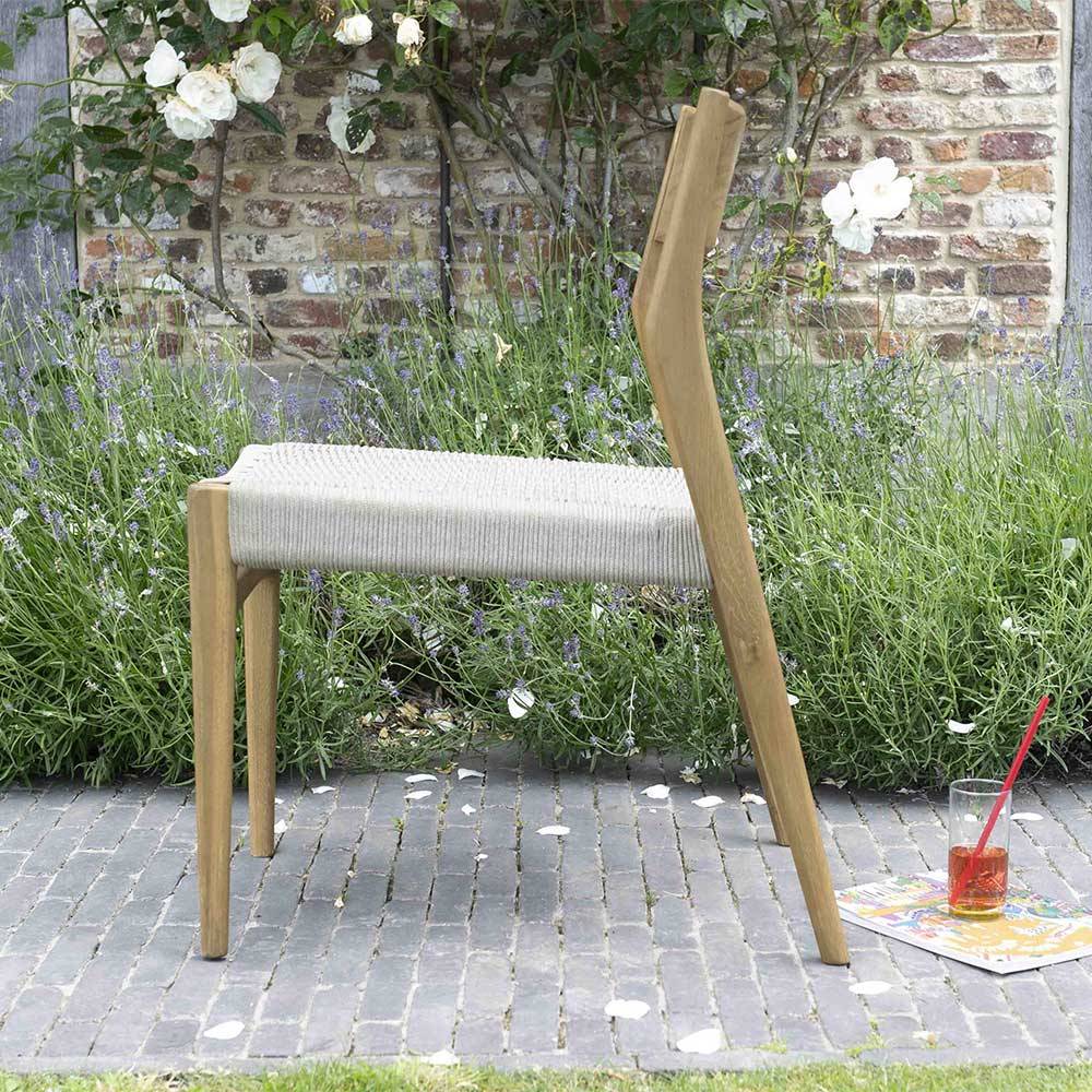 Wilsa Garden - Chaise de jardin en teck massifet cordage Beige CALVI - Image 3