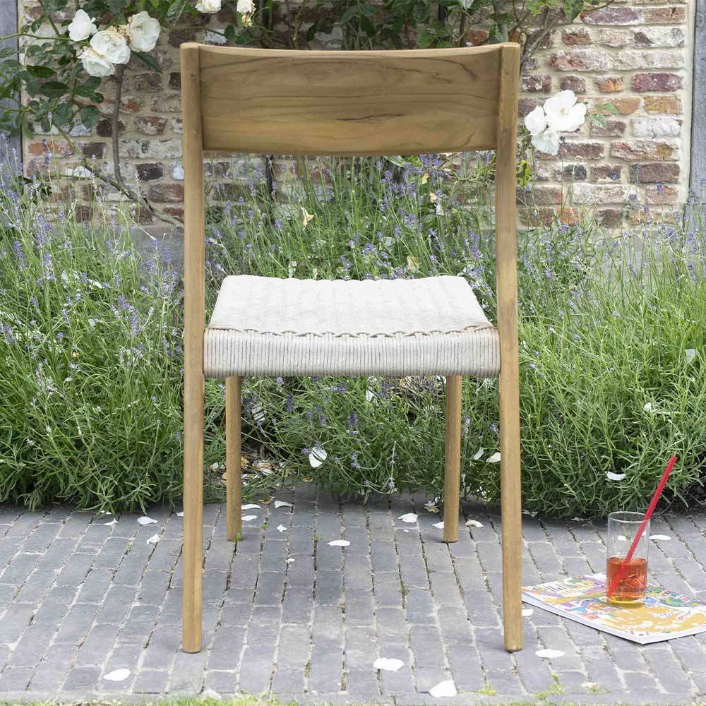 Wilsa Garden - Chaise de jardin en teck massifet cordage Beige CALVI - Image 4