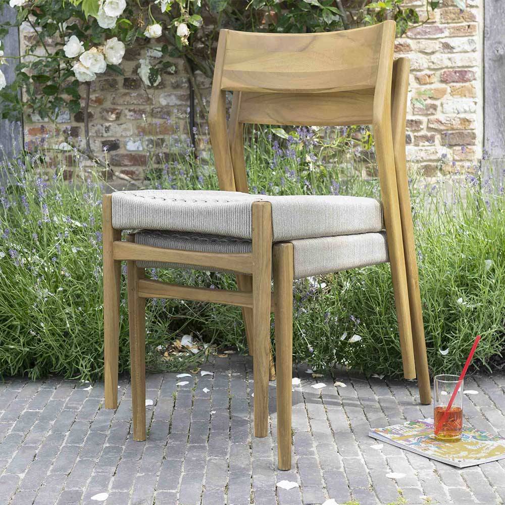 Wilsa Garden - Chaise de jardin en teck massifet cordage Beige CALVI - Image 5