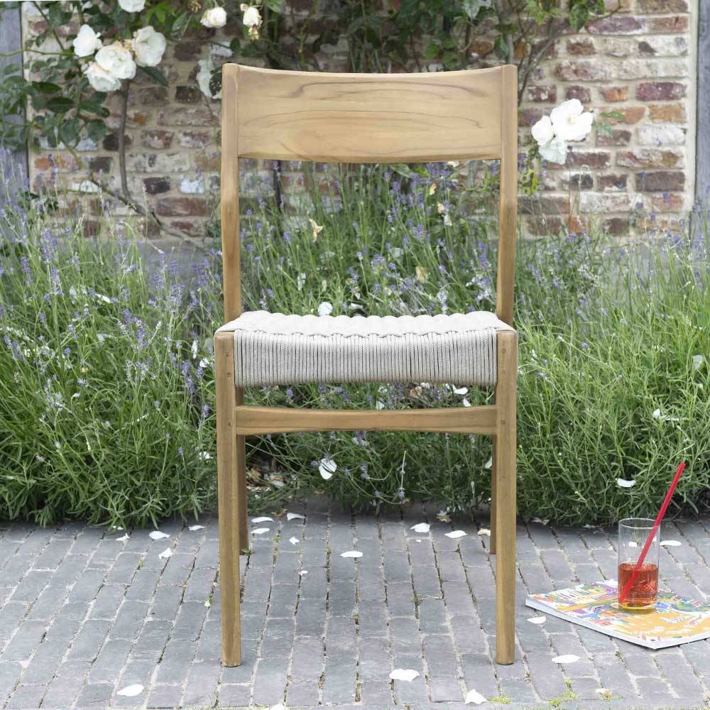 Wilsa Garden - Chaise de jardin en teck massifet cordage Beige CALVI - Image 1