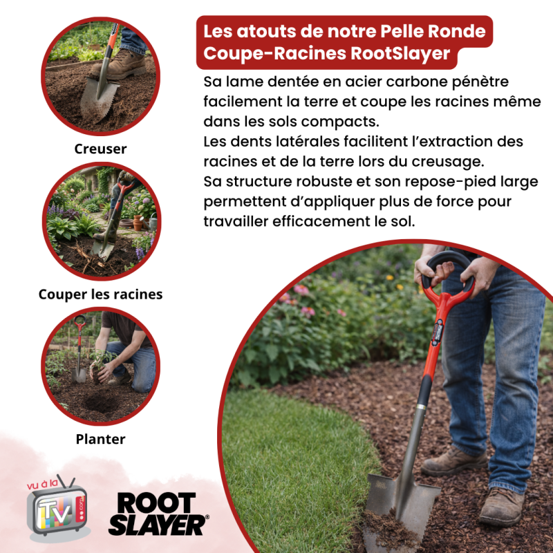Pelle Ronde Rootslayer Dentée Acier Carbone Renforcé | Coupe Racines Épaisses Pénétration Sols Durs- VENTEO - Image 7