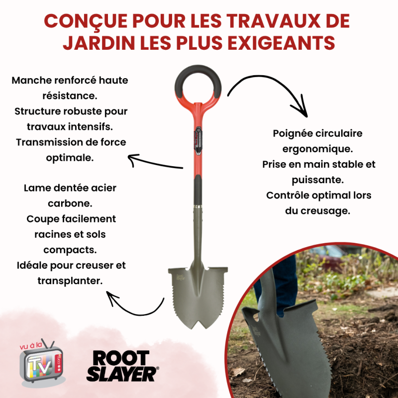Pelle Ronde Rootslayer Dentée Acier Carbone Renforcé | Coupe Racines Épaisses Pénétration Sols Durs- VENTEO - Image 2