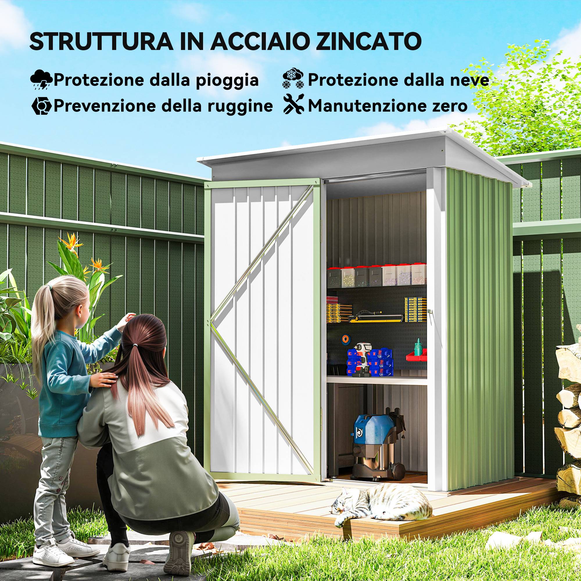 Armoire de jardin en acier avec porte verrouillable et étagères 161x95x181 cm vert - ComfortXL Outdoor Living - Image 6