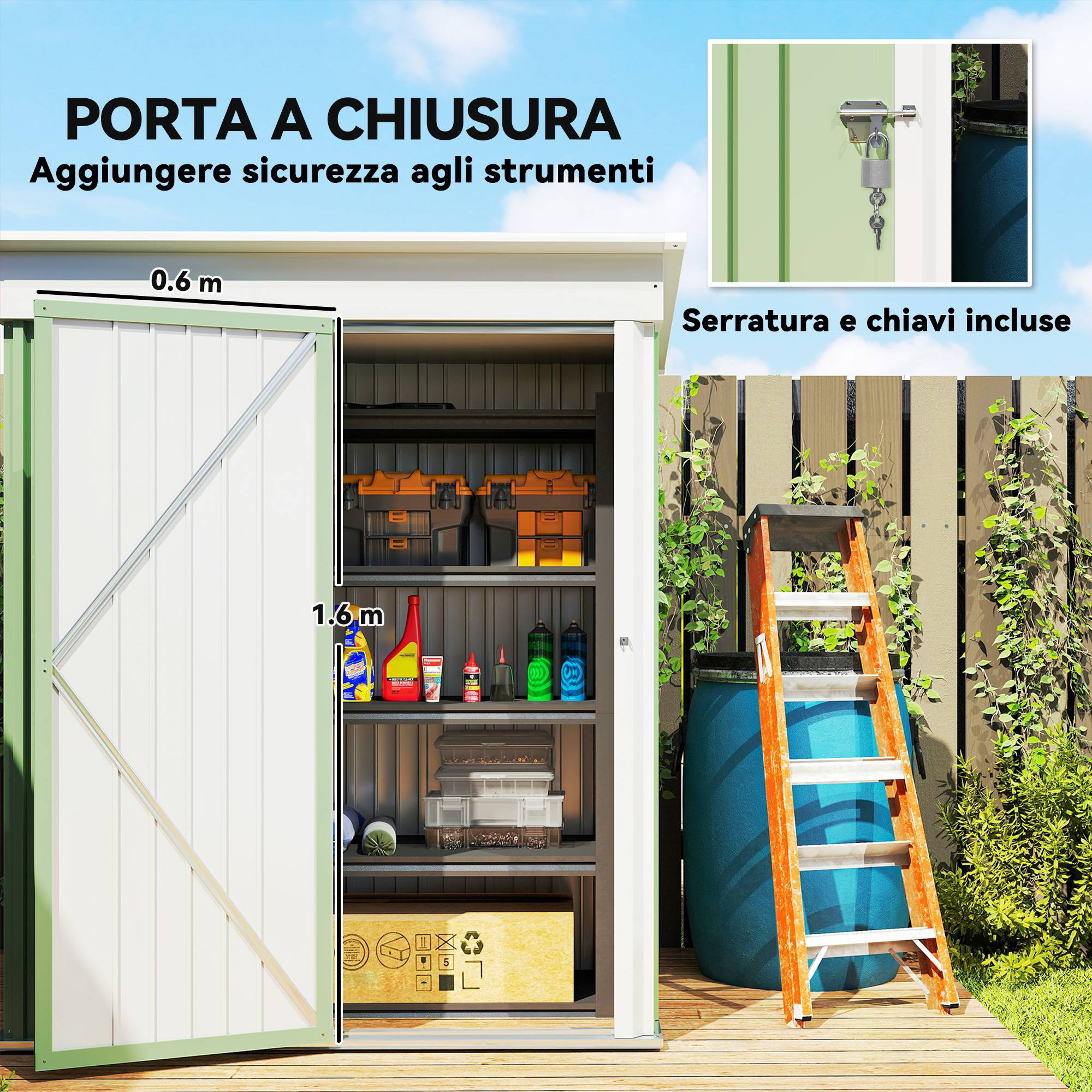 Armoire de jardin en acier avec porte verrouillable et étagères 161x95x181 cm vert - ComfortXL Outdoor Living - Image 9