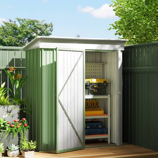 Armoire de jardin en acier avec porte verrouillable et étagères 161x95x181 cm vert - ComfortXL Outdoor Living - Image 4