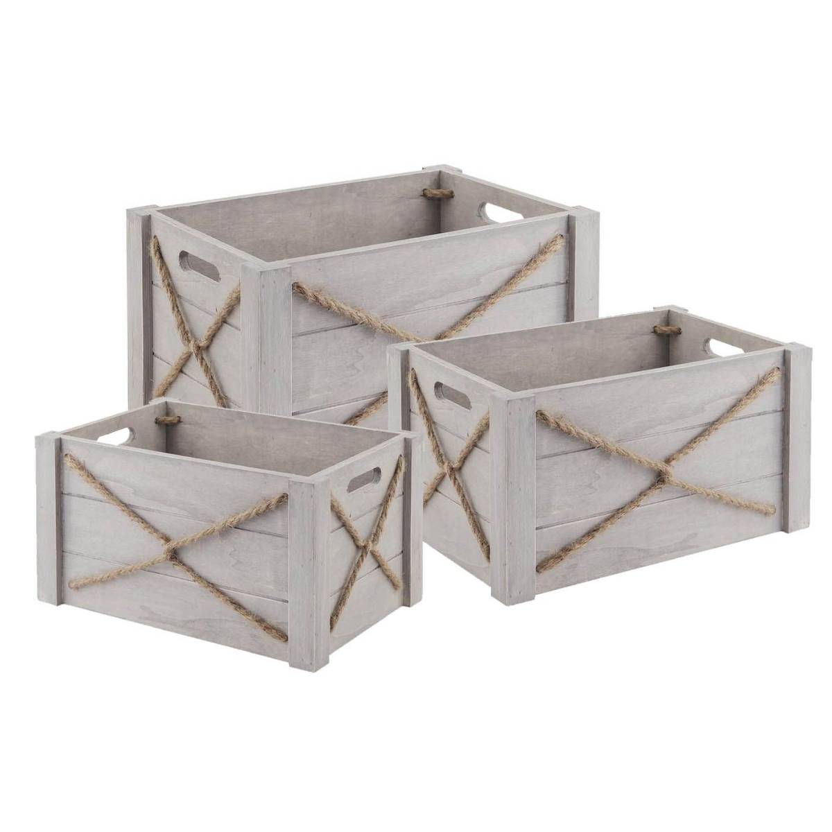 Aubry Gaspard - Caisse en bois patiné et corde (Lot de 3) - Imagen 1