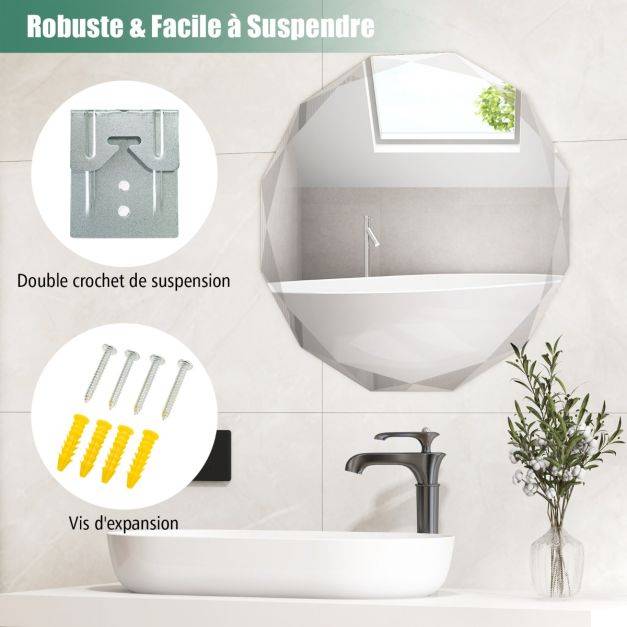 Helloshop26 - Miroir de courtoisie mural sans cadre miroir décoratif 76 cm antidéflagrant bords biseautés uniques poli argenté qualité supérieure - Imagen 3
