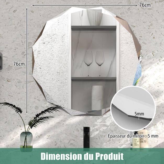 Helloshop26 - Miroir de courtoisie mural sans cadre miroir décoratif 76 cm antidéflagrant bords biseautés uniques poli argenté qualité supérieure - Imagen 4