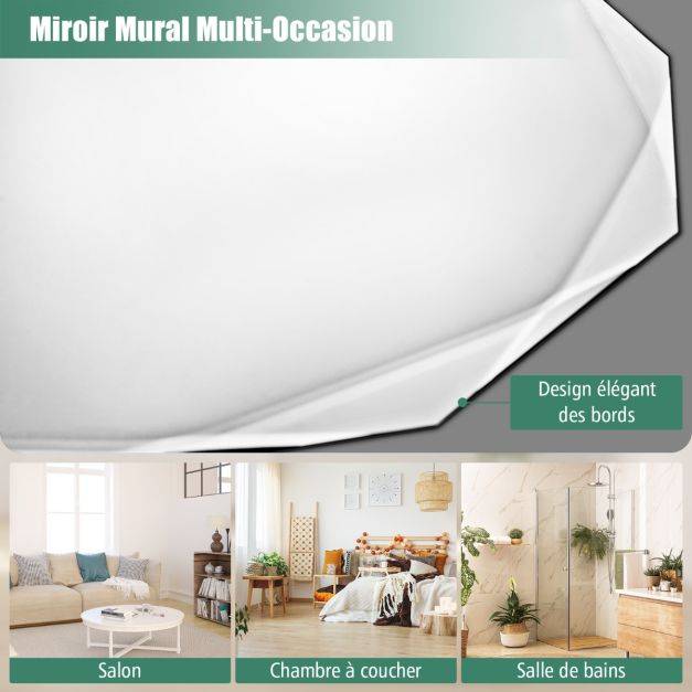 Helloshop26 - Miroir de courtoisie mural sans cadre miroir décoratif 76 cm antidéflagrant bords biseautés uniques poli argenté qualité supérieure - Imagen 2