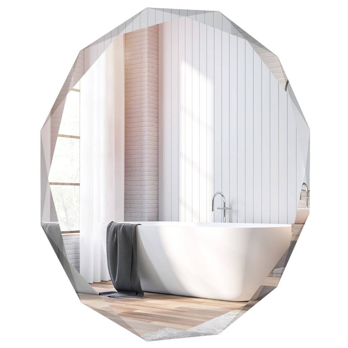 Helloshop26 - Miroir de courtoisie mural sans cadre miroir décoratif 76 cm antidéflagrant bords biseautés uniques poli argenté qualité supérieure - Imagen 1