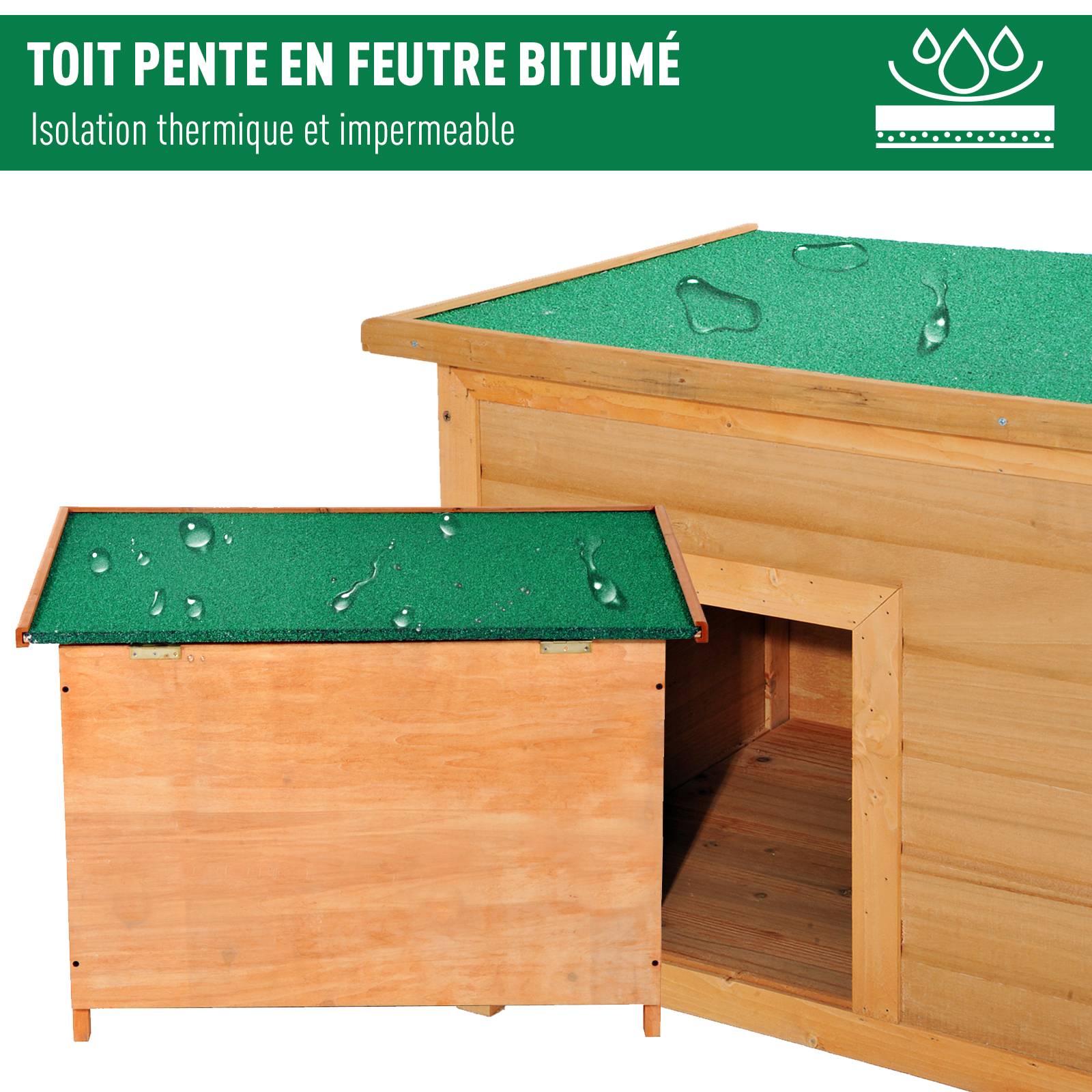Niche chien extérieur bois sapin sur pied toit bitumé ouvrant 85x58x58cm marron - ComfortXL Outdoor Living - Image 6