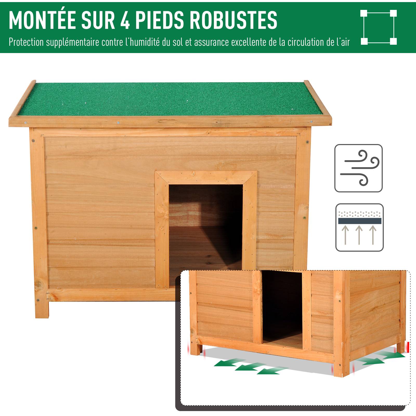Niche chien extérieur bois sapin sur pied toit bitumé ouvrant 85x58x58cm marron - ComfortXL Outdoor Living - Image 7