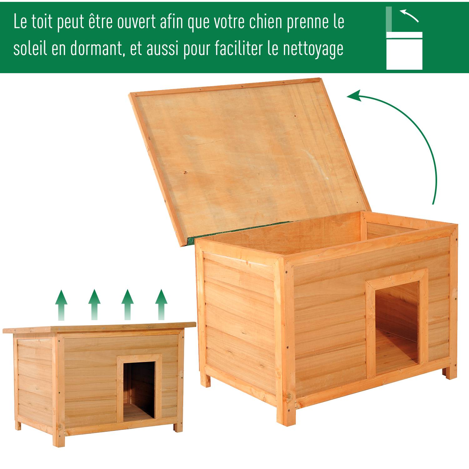 Niche chien extérieur bois sapin sur pied toit bitumé ouvrant 85x58x58cm marron - ComfortXL Outdoor Living - Image 8