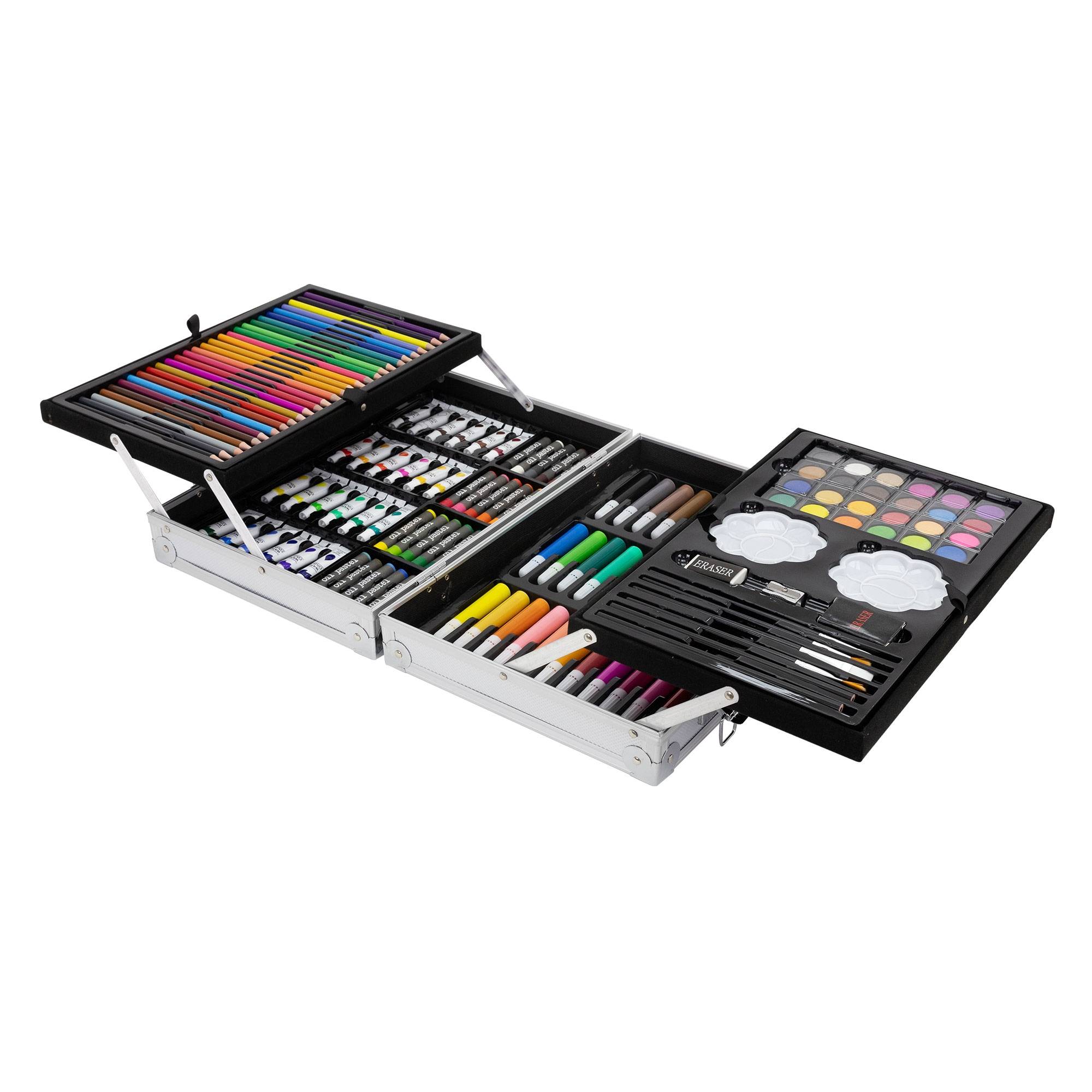 Spardar Ensemble d'art pour enfants, 145 pièces de luxe avec boîte en aluminium portable, kit de dessin avec pastels à l'huile, crayons, marqueurs, gâteau aquarelle, etc., fournitures artistiques