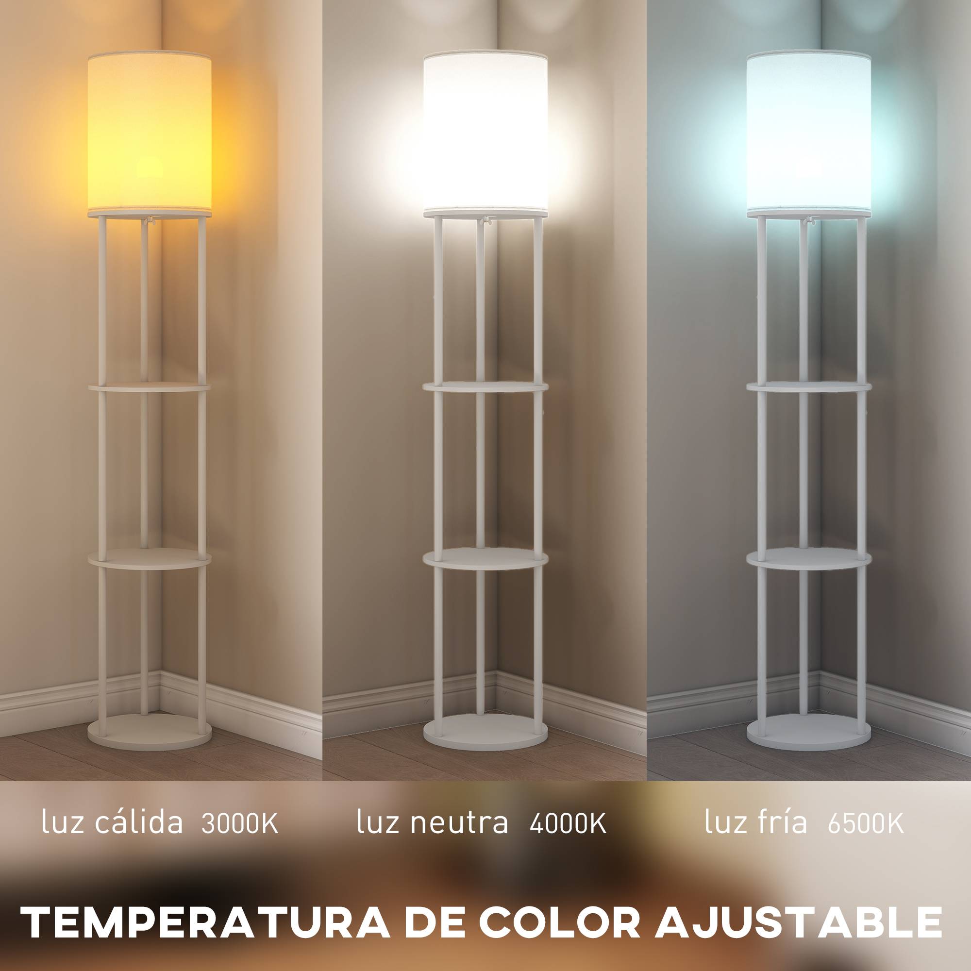Lampadaire blanc à étagères 3 températures de couleur télécommandé salon chambre bureau - Image 6