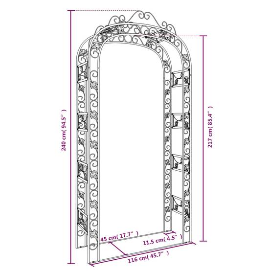Arche Jardin Acier Enduit Pergola pour Rosiers Treillis Entrée Allée 116x240 cm Noir - ComfortXL Outdoor Living - Image 6