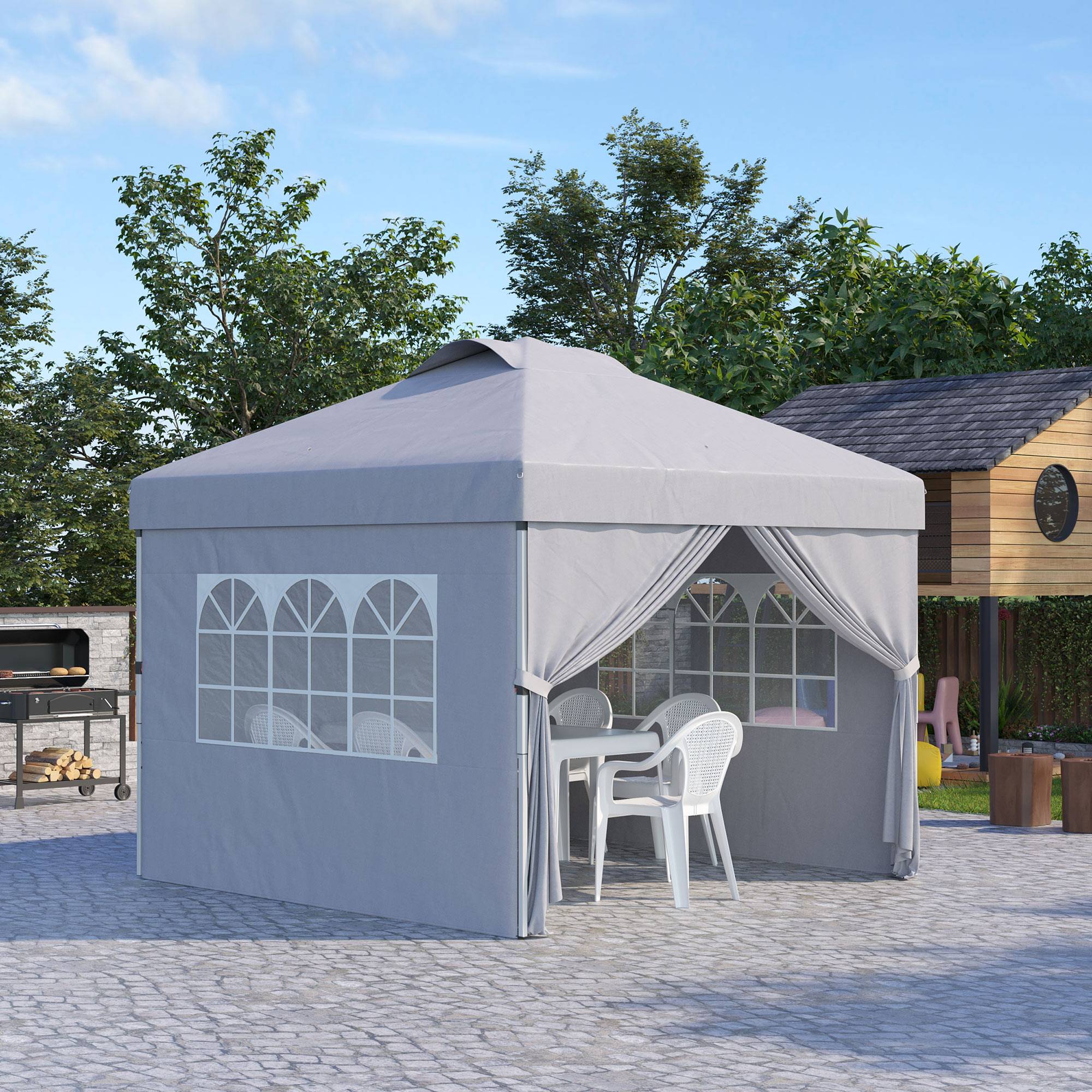 ComfortXL - Tonnelle Pliante Pop-Up Tissu Oxford Événements Extérieurs Hauteur Réglable 3x3m Gris Clair - ComfortXL Outdoor Living - Image 3