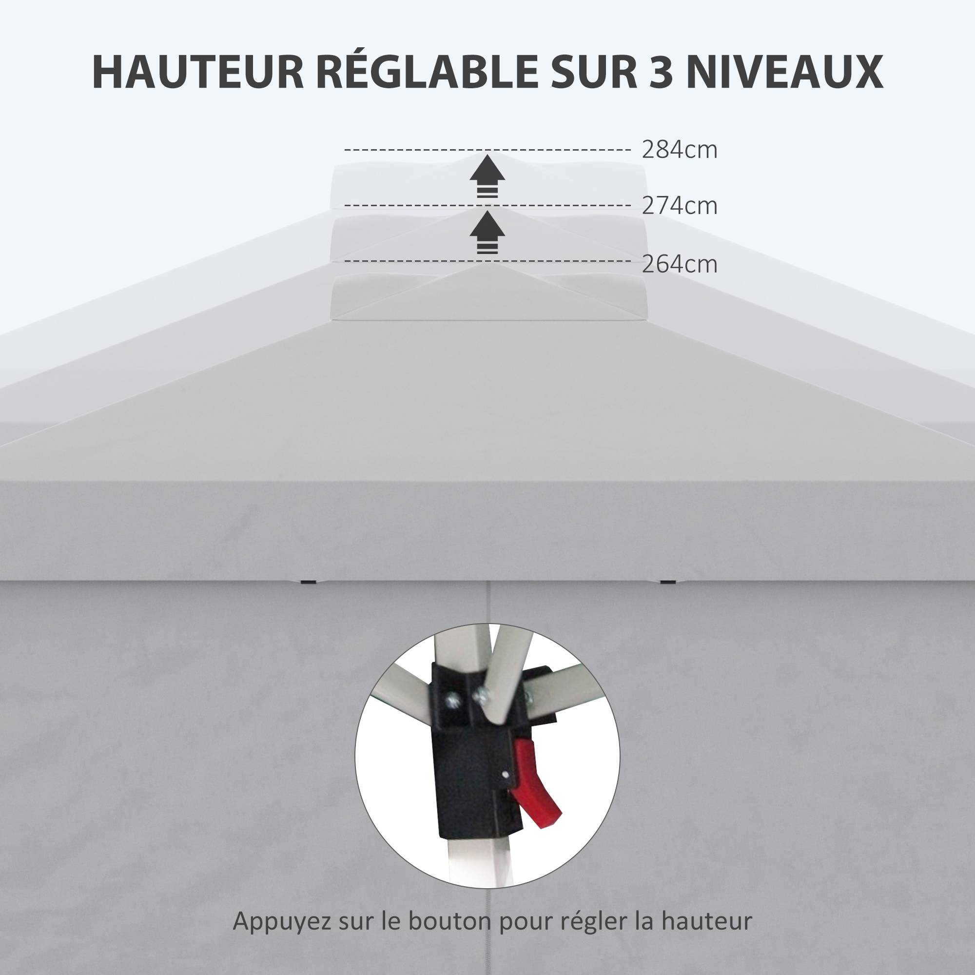 ComfortXL - Tonnelle Pliante Pop-Up Tissu Oxford Événements Extérieurs Hauteur Réglable 3x3m Gris Clair - ComfortXL Outdoor Living - Image 7