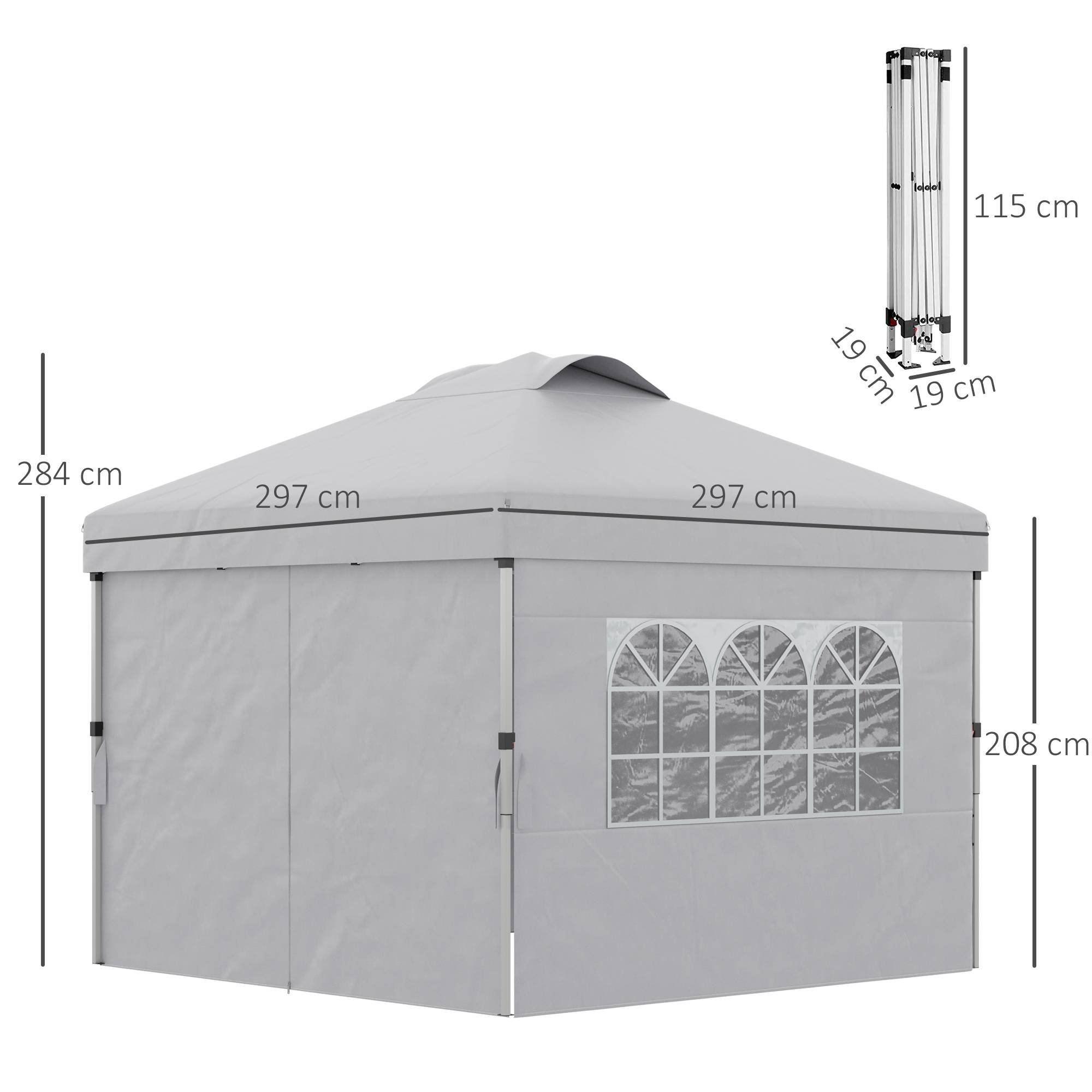 ComfortXL - Tonnelle Pliante Pop-Up Tissu Oxford Événements Extérieurs Hauteur Réglable 3x3m Gris Clair - ComfortXL Outdoor Living - Image 5