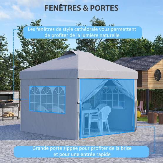 ComfortXL - Tonnelle Pliante Pop-Up Tissu Oxford Événements Extérieurs Hauteur Réglable 3x3m Gris Clair - ComfortXL Outdoor Living - Image 8