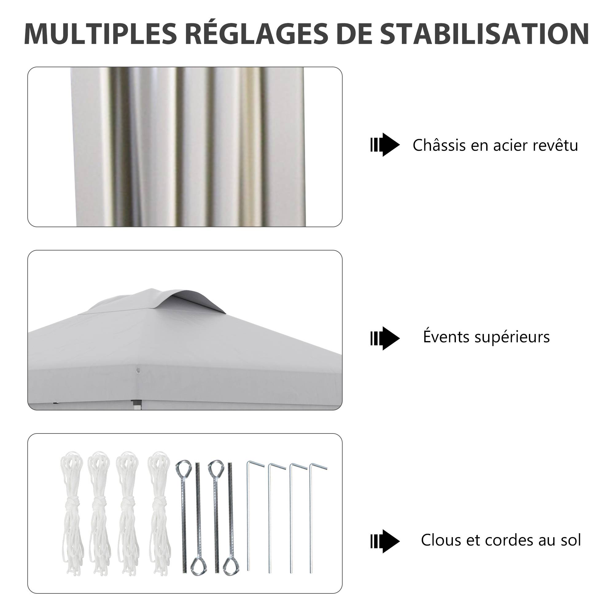 ComfortXL - Tonnelle Pliante Pop-Up Tissu Oxford Événements Extérieurs Hauteur Réglable 3x3m Gris Clair - ComfortXL Outdoor Living - Image 10