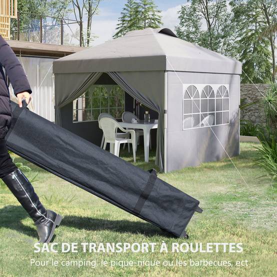 ComfortXL - Tonnelle Pliante Pop-Up Tissu Oxford Événements Extérieurs Hauteur Réglable 3x3m Gris Clair - ComfortXL Outdoor Living - Image 9