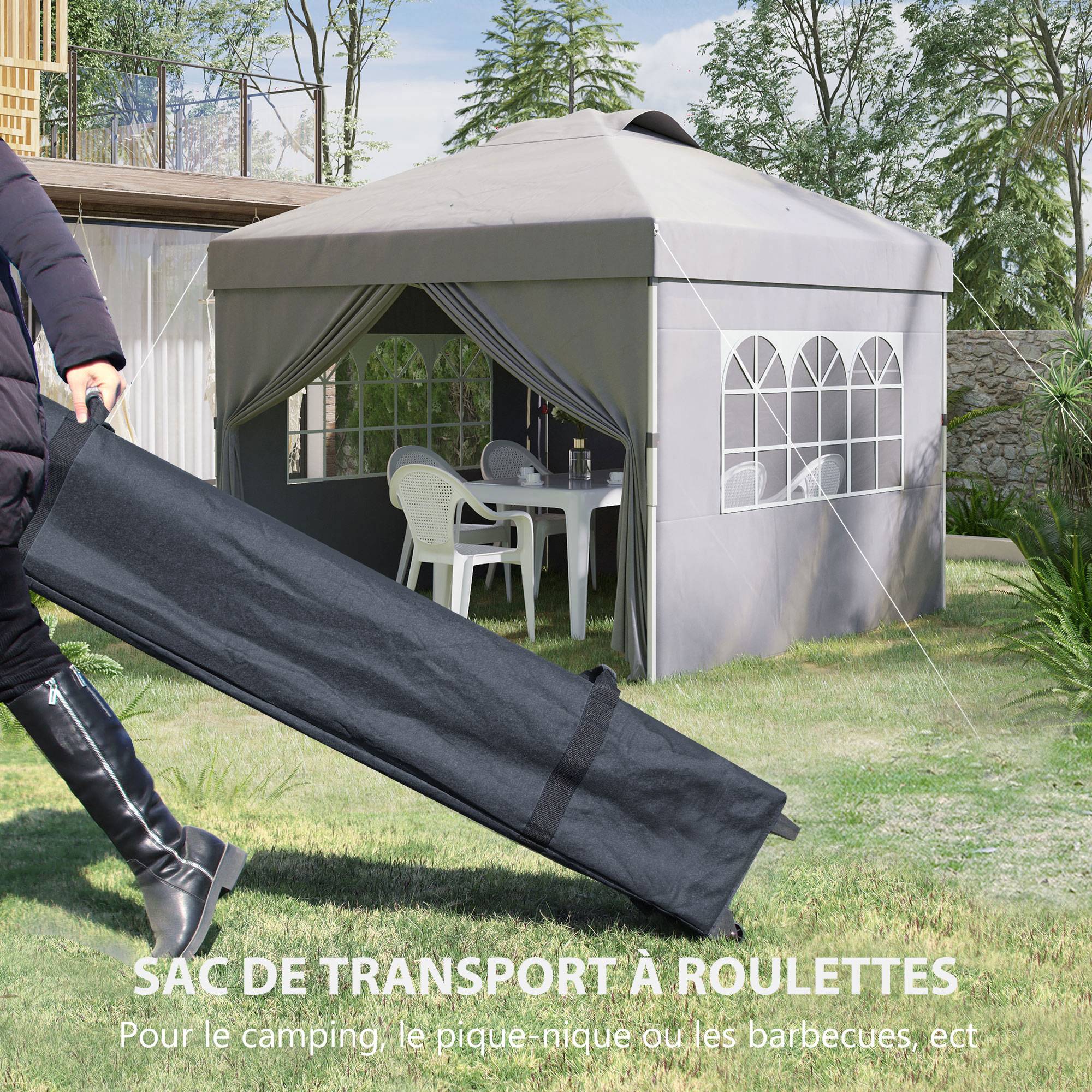 ComfortXL - Tonnelle Pliante Pop-Up Tissu Oxford Événements Extérieurs Hauteur Réglable 3x3m Gris Clair - ComfortXL Outdoor Living - Image 9