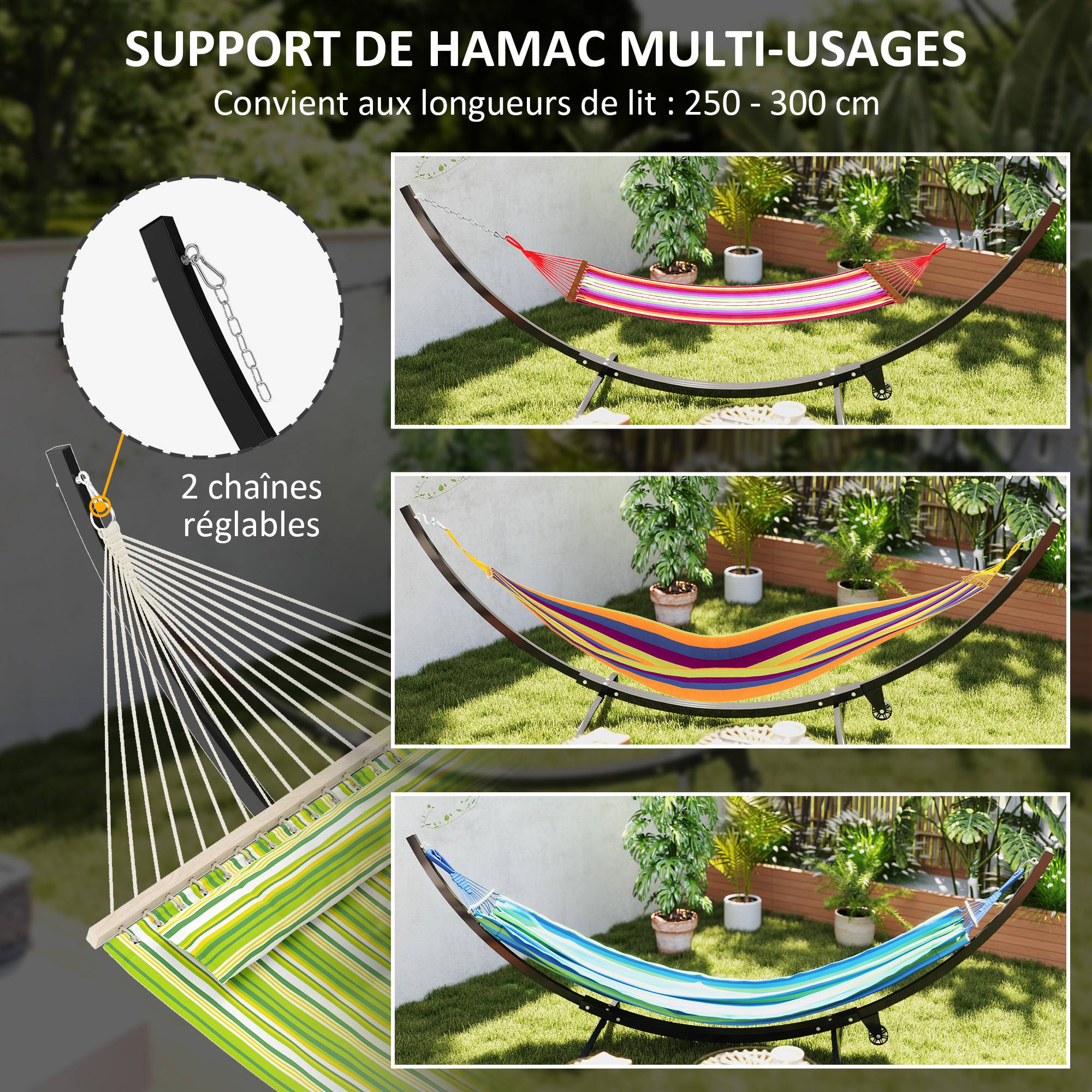 Support de hamac métal noir 337 x 118 x 118 cm - PANGIVO - Image 6