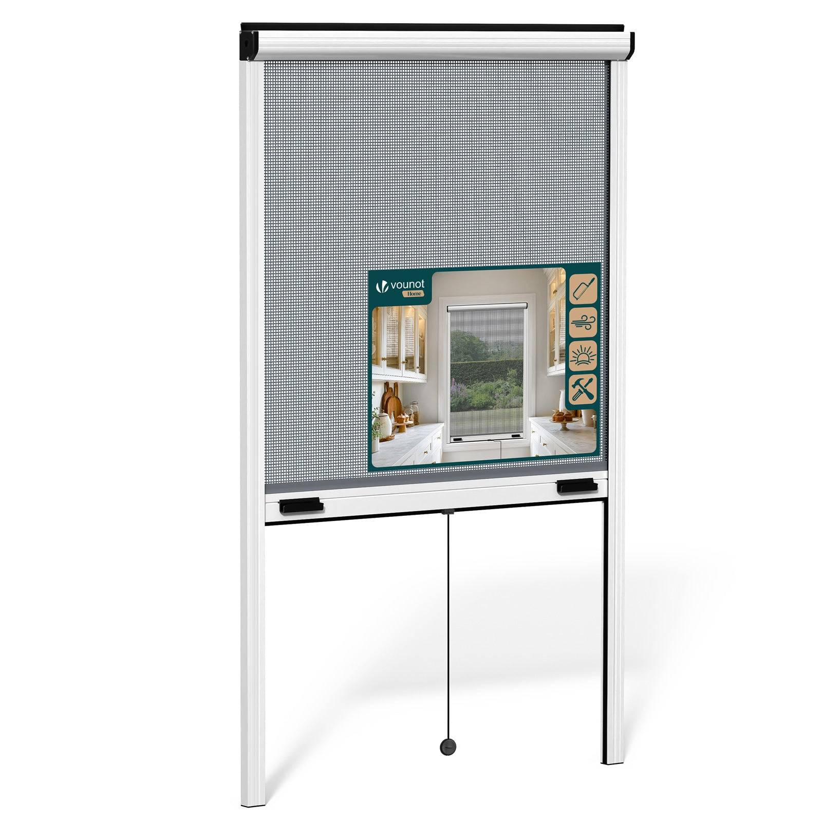 Vounot - Moustiquaire de fenêtre L80 x H130 cm enroulable et recoupable en aluminium blanc VOUNOT® - Image 1