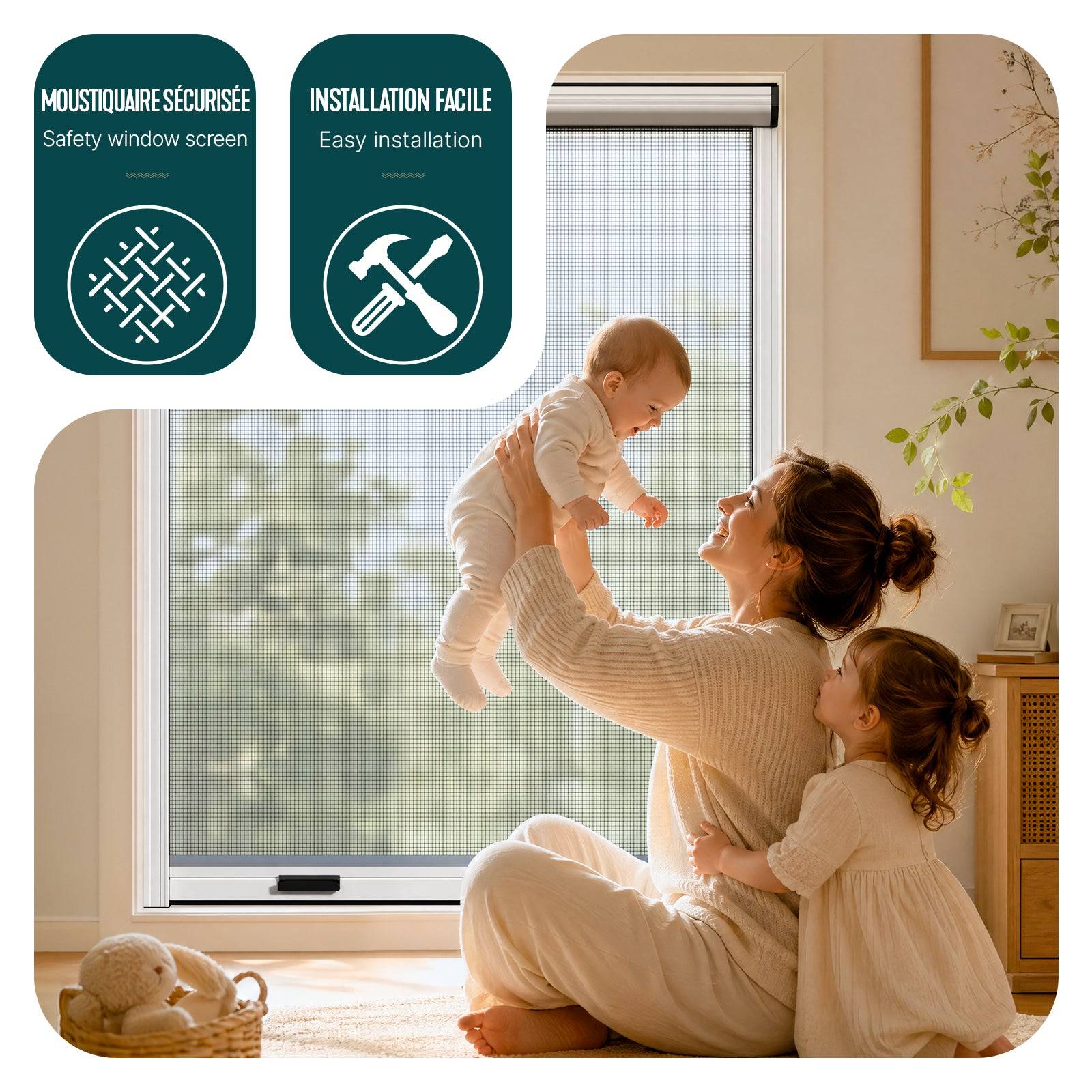 Vounot - Moustiquaire de fenêtre L80 x H130 cm enroulable et recoupable en aluminium blanc VOUNOT® - Image 5