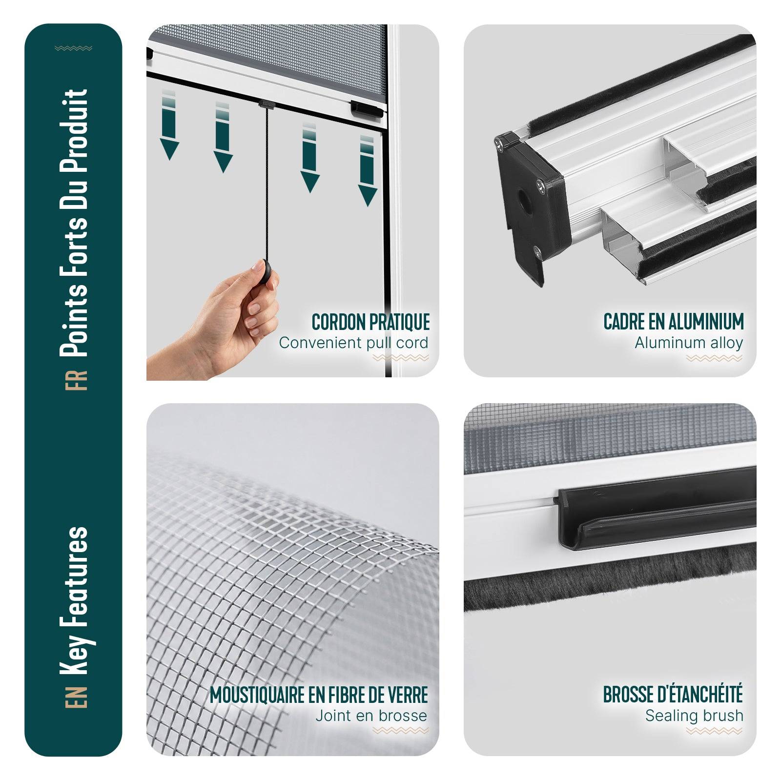 Vounot - Moustiquaire de fenêtre L80 x H130 cm  enroulable et recoupable en aluminium blanc VOUNOT® - Image 6