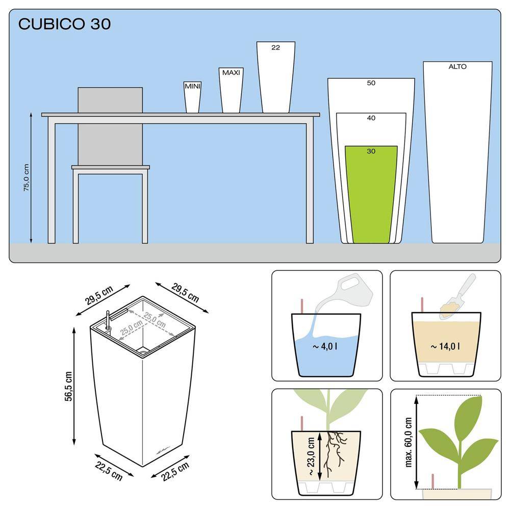 Lechuza - Cubico Premium 30 - kit complet,argent métallisé 56 cm Lechuza - Imagen 2