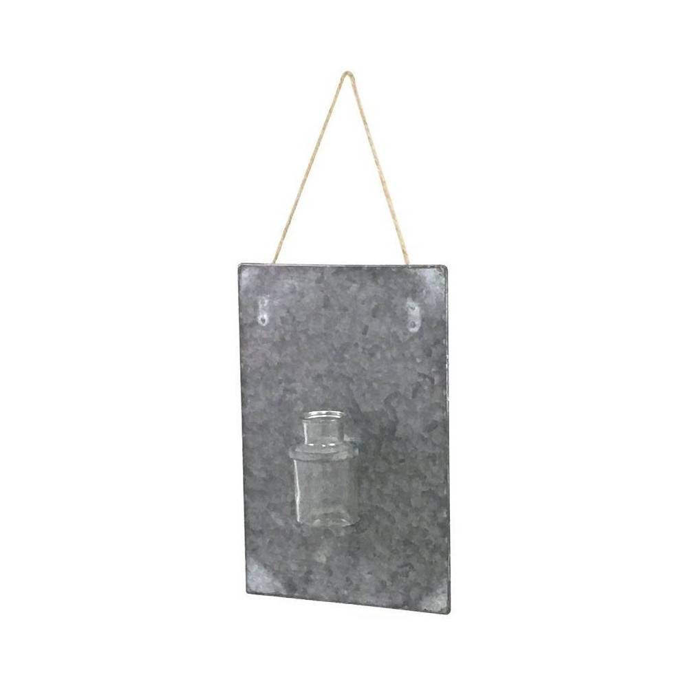 Plaque murale soliflore vase mural zinc verre gris 36.5x24.5cm Chemin de campagne - Image 1