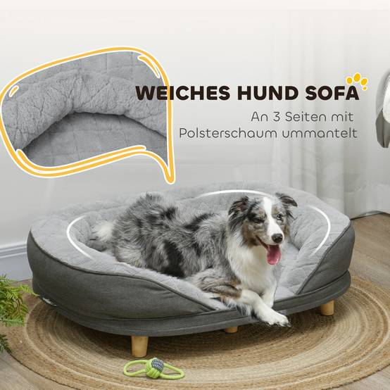 ComfortXL - Canapé pour chien polyester MDF 90 x 78 x 25 cm gris couchage surélevé housse amovible jusqu’à 25 kg - Image 6
