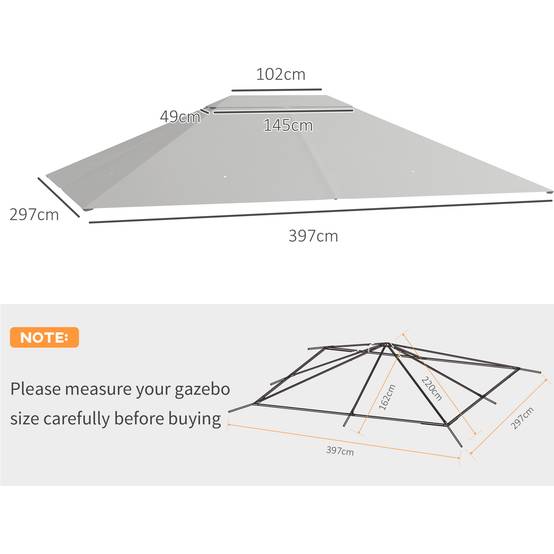 Outsunny - Toile de remplacement pour pavillon tonnelle tente gazebo jardin 3x4m toit de rechange anti-UV tissu polyester haute densité gris clair - Outsunny - Image 3