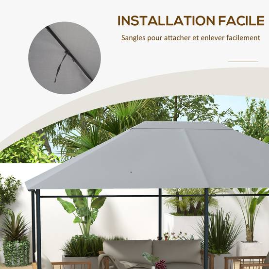 Outsunny - Toile de remplacement pour pavillon tonnelle tente gazebo jardin 3x4m toit de rechange anti-UV tissu polyester haute densité gris clair - Outsunny - Image 7