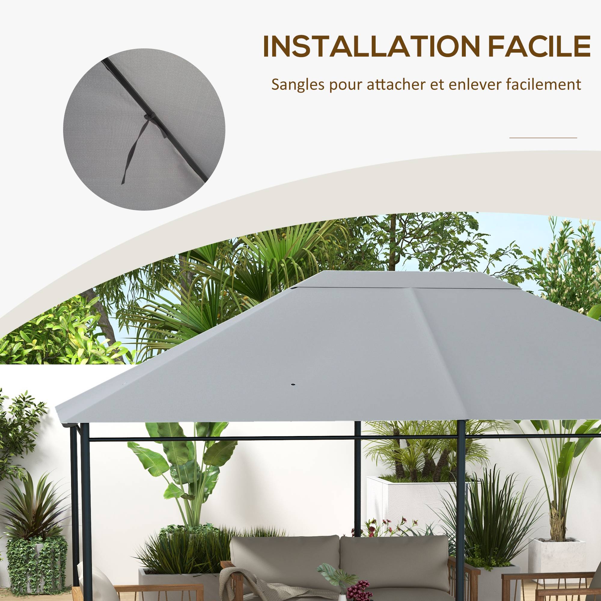 Outsunny - Toile de remplacement pour pavillon tonnelle tente gazebo jardin 3x4m toit de rechange anti-UV tissu polyester haute densité gris clair - Outsunny - Image 7