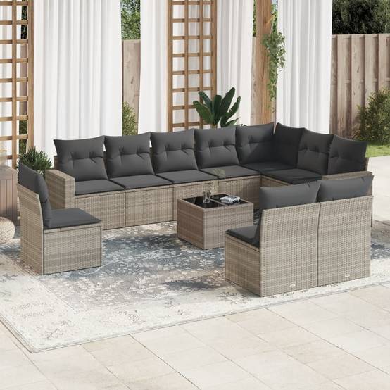Salon de jardin bas 11 pièces Résine Tressée Gris Clair avec Coffres de Rangement – ComfortXL Outdoor Living - Image 1