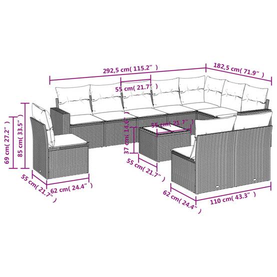 Salon de jardin bas 11 pièces Résine Tressée Gris Clair avec Coffres de Rangement – ComfortXL Outdoor Living - Image 3
