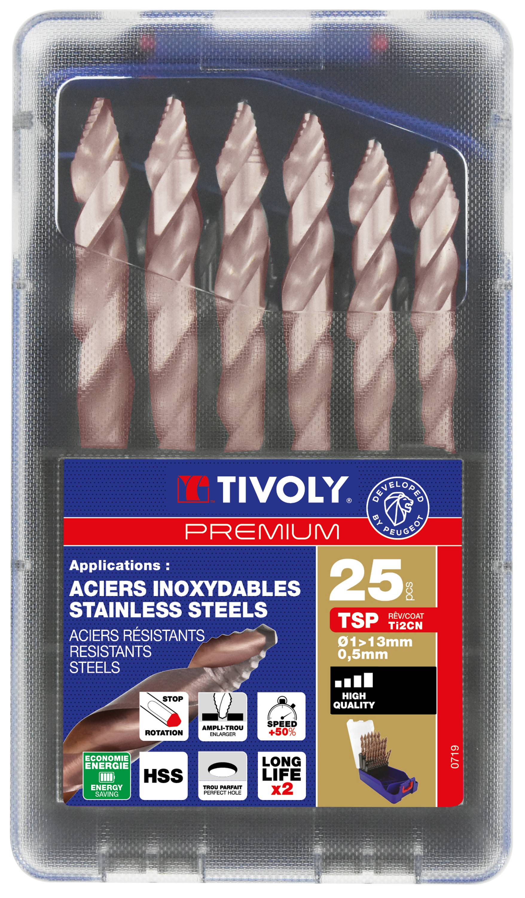 Tivoly - Tivoly Coffret 25 forets métaux TSP HSS Affûtage étagé revêtu FUSIO Ø 1 à 13mm par 1/2 PREMIUM - Image 2
