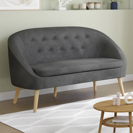 IDMARKET - Canapé banquette SONIA en velours gris - Image 1