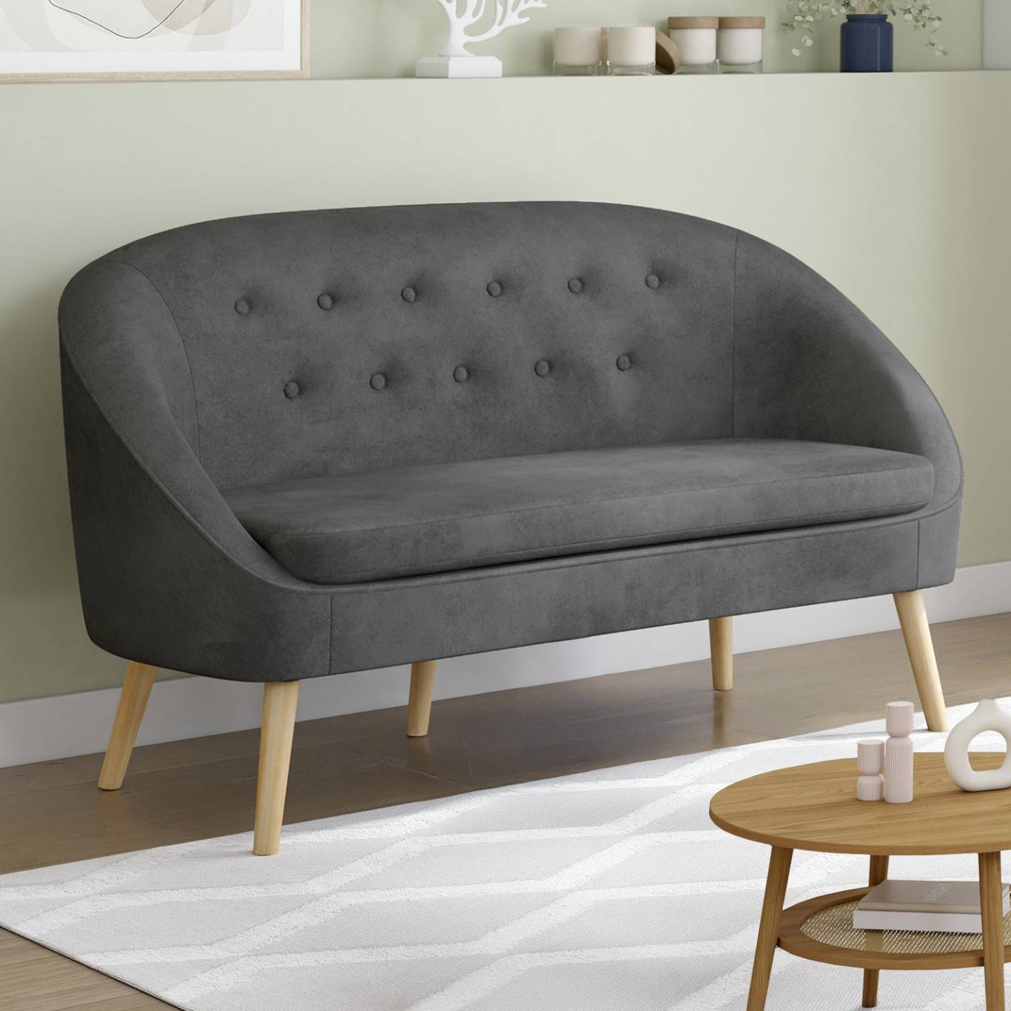IDMARKET - Canapé banquette SONIA en velours gris - Image 1