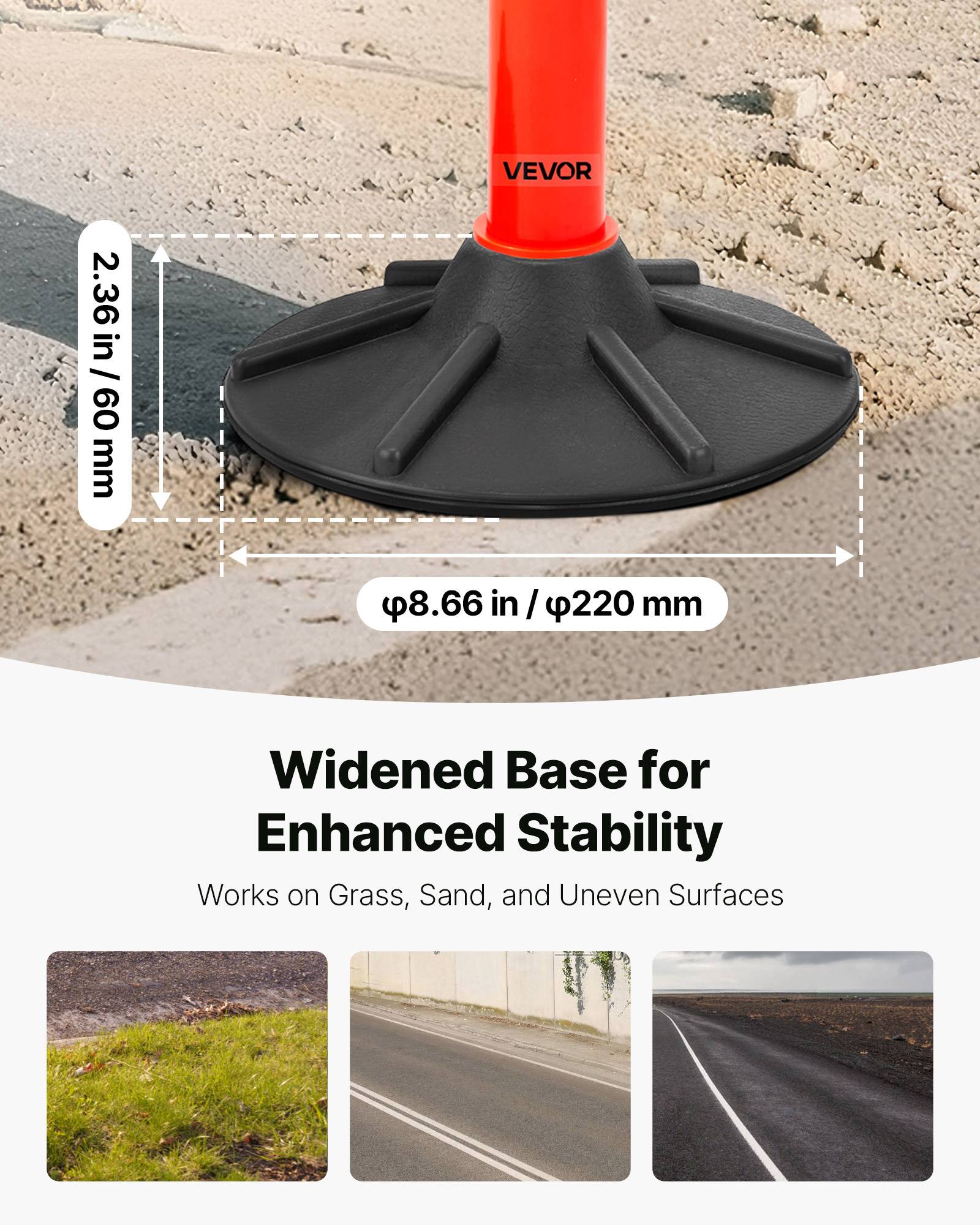 VEVOR Poteau de Signalisation Balise de Délimitation 3PCs 87,1 cm Base Lestée - Image 3