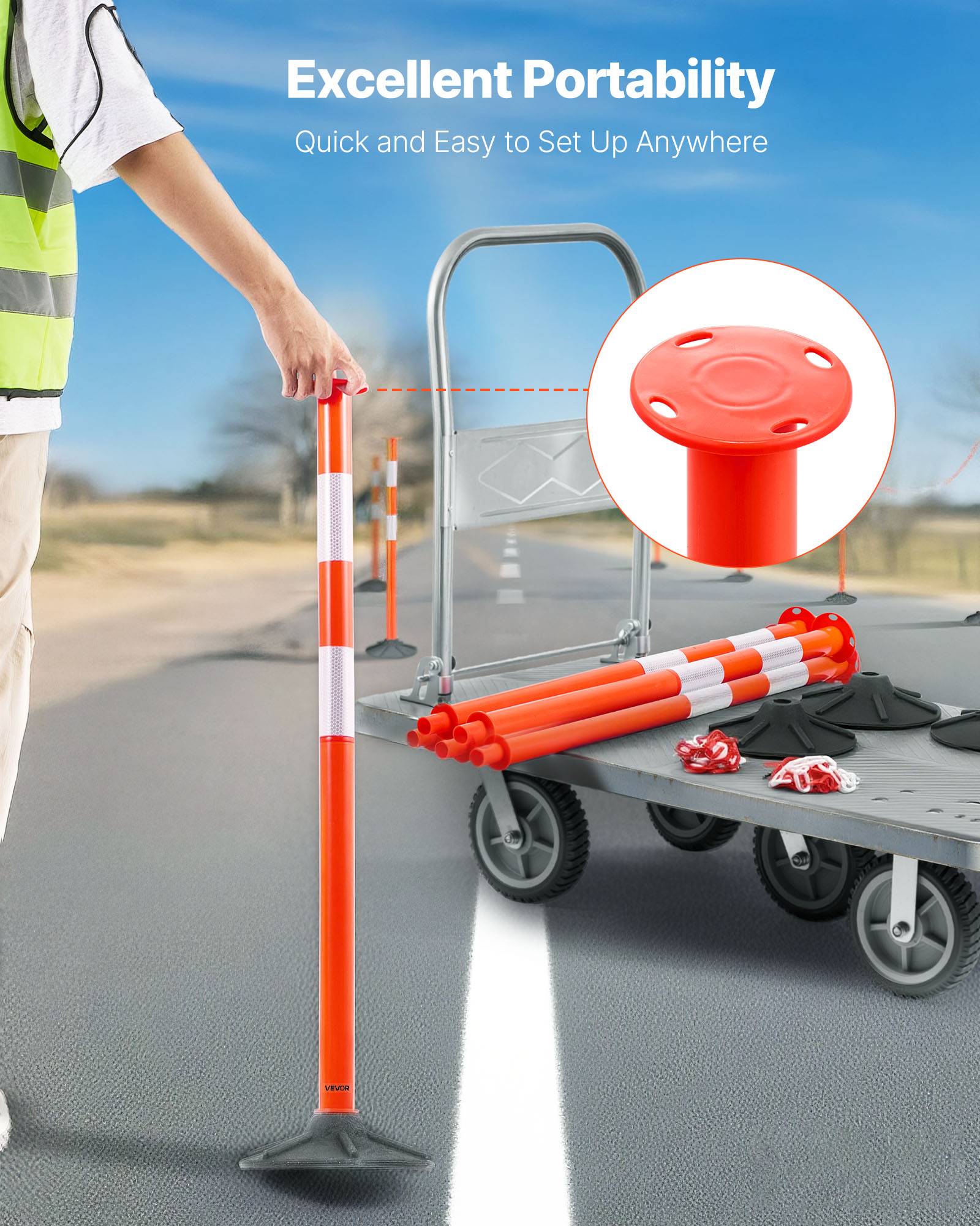 VEVOR Poteau de Signalisation Balise de Délimitation 3PCs 87,1 cm Base Lestée - Image 4
