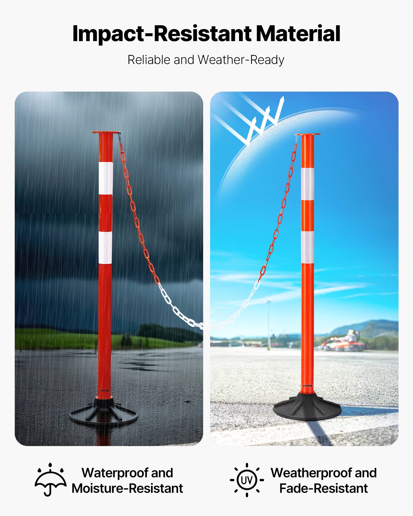 VEVOR Poteau de Signalisation Balise de Délimitation 3PCs 87,1 cm Base Lestée - Image 5