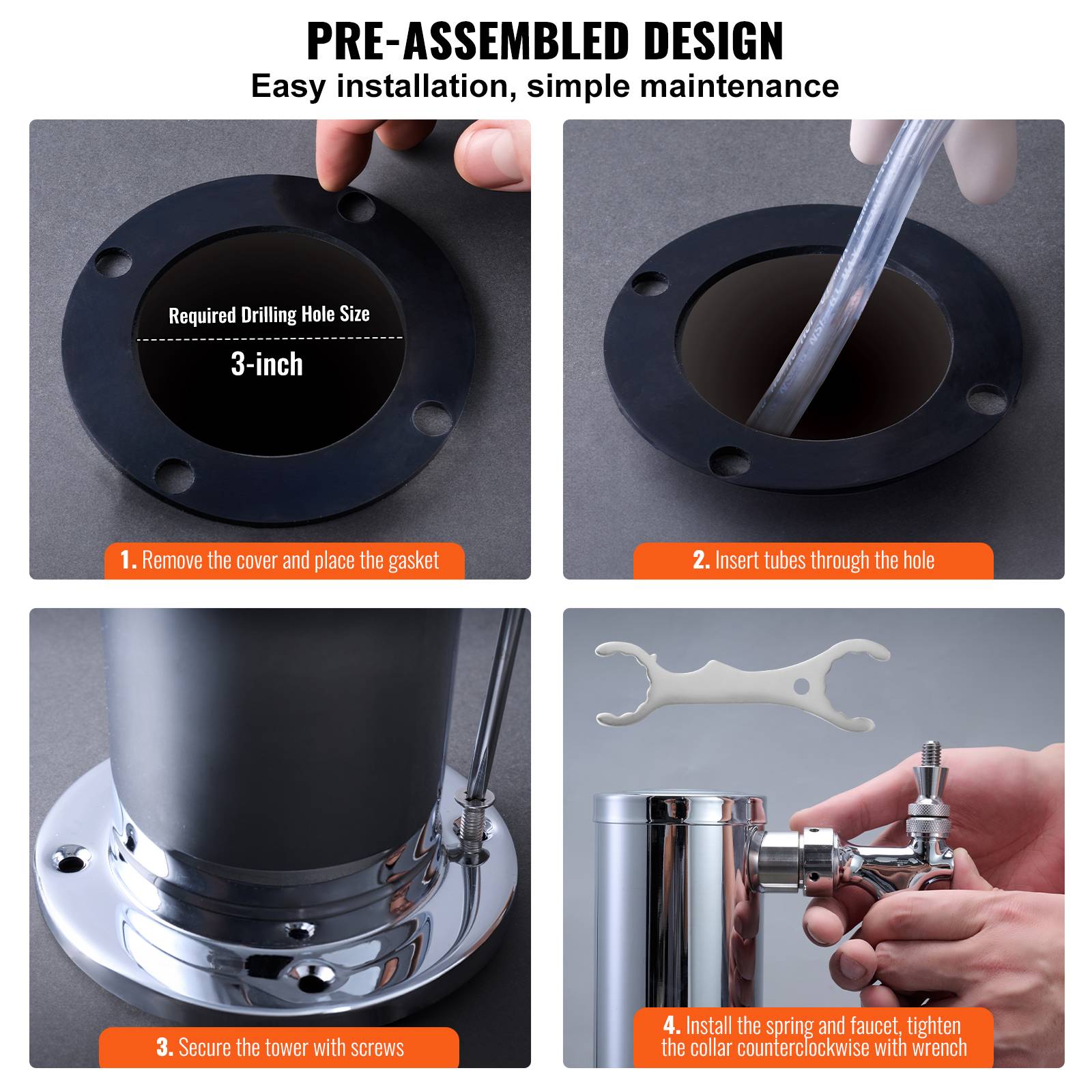 VEVOR Kit colonne bière pression trois robinets, inox, tubes pré-assemblés. Bar. - Image 6